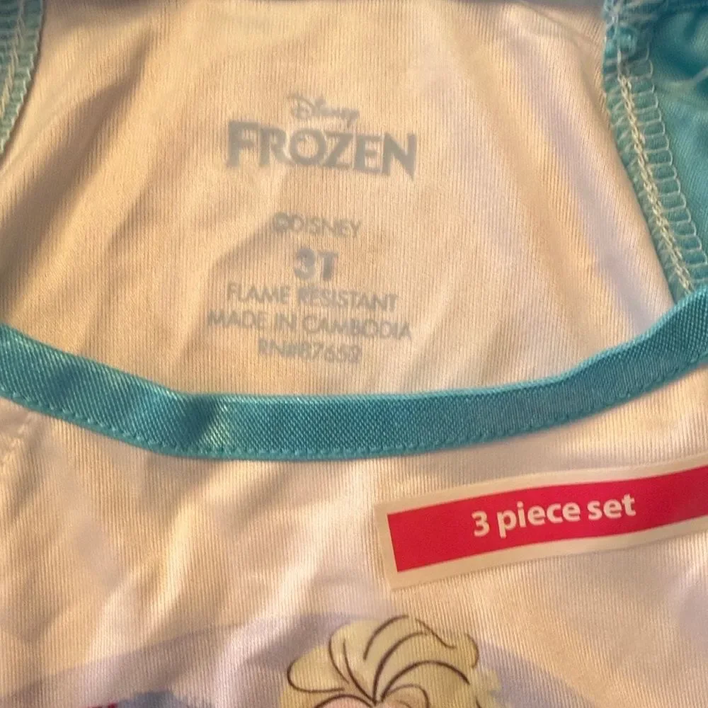 Disney Frozen Anna and Elsa Blue and Purple Pajama 3-Piece Set Size 3T